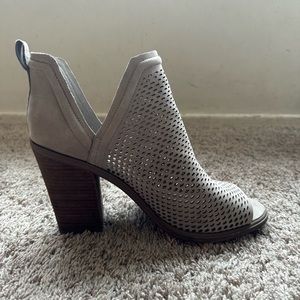 Vince Camuto Kensa Suede Leather Perforated Peep Toe Ankle Bootie Heel